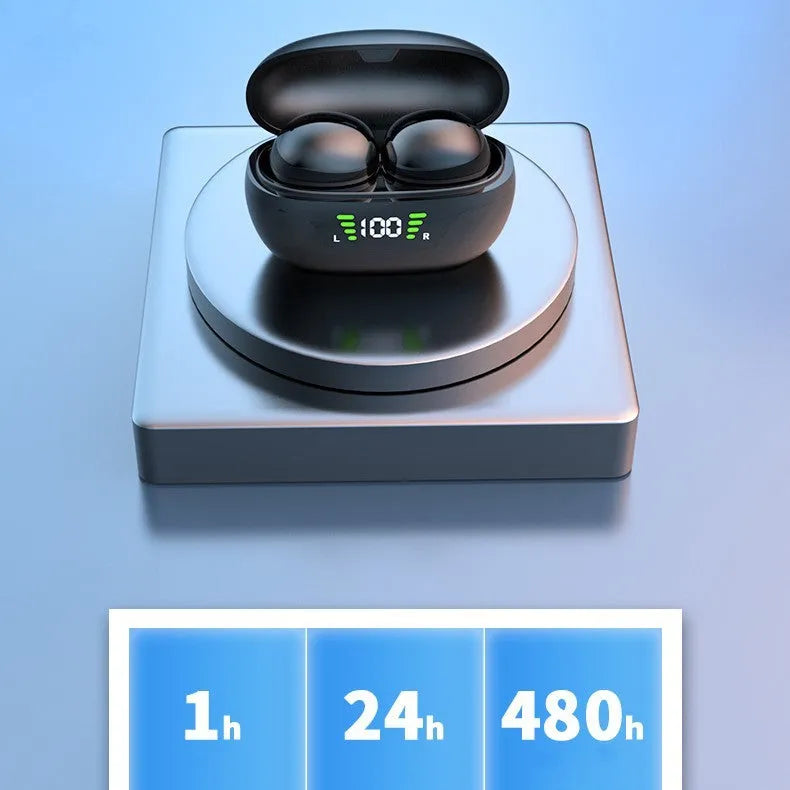 Black super mini wireless Bluetooth in-ear headset with digital display screen showing battery and connection status