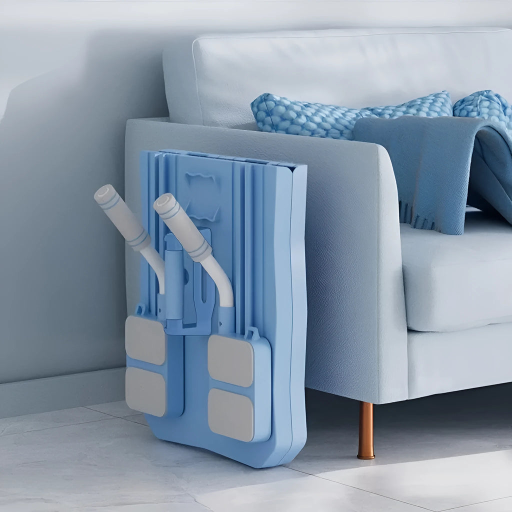 A blue multifunctional supine fitness board for abdominal exercises on a home floor.