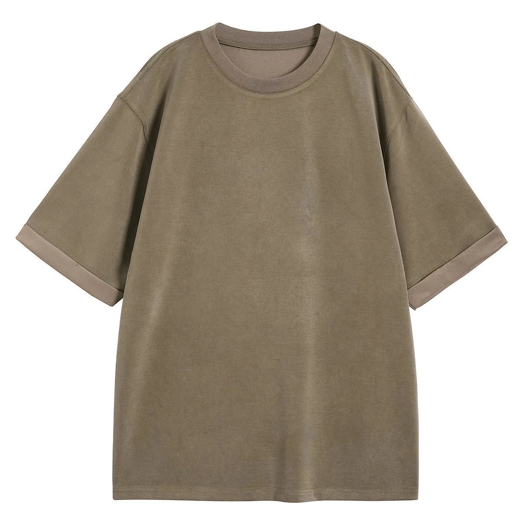 Men's loose fit drape knit T-shirt in polyester blend fabric available in black, brown, and white colours