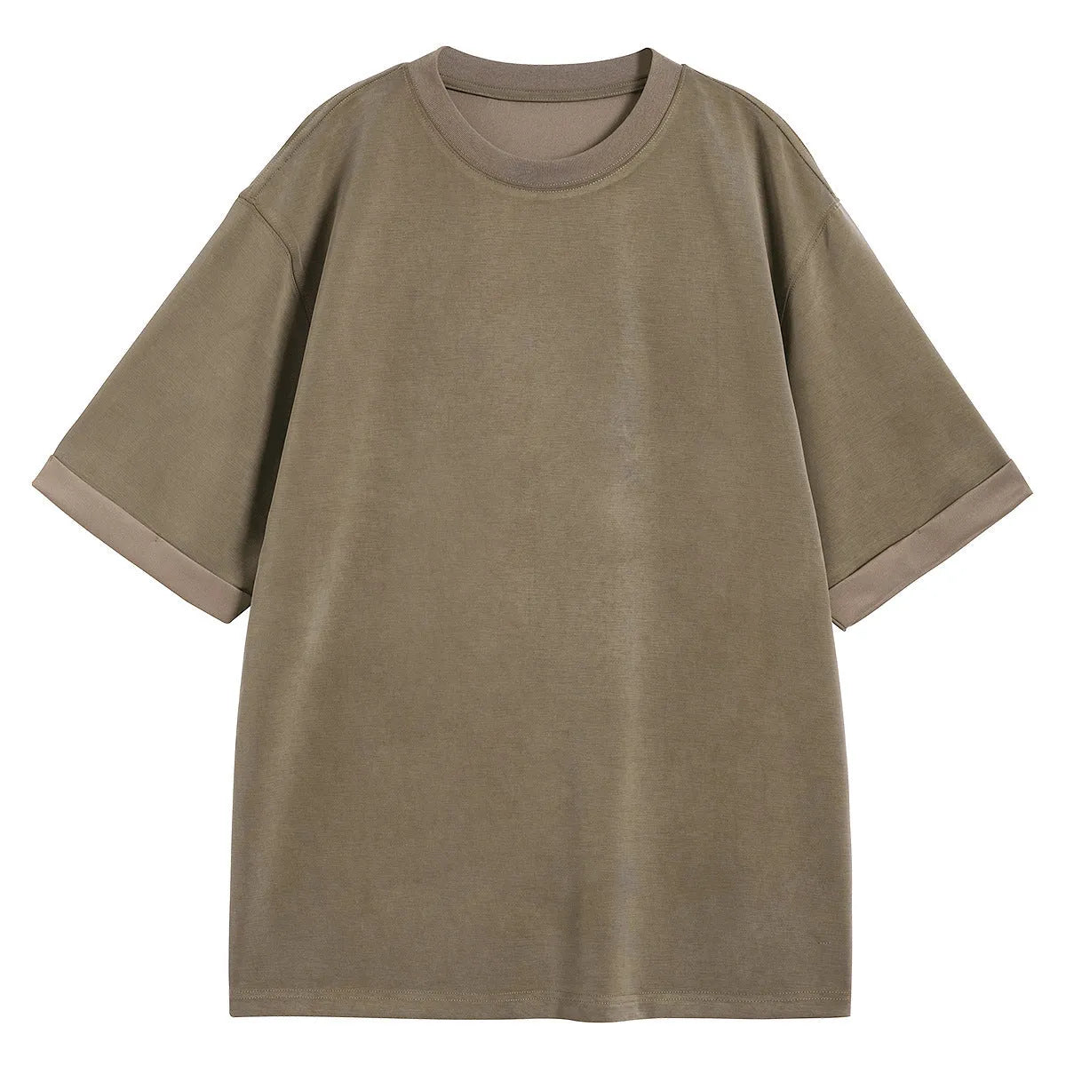 Men's loose fit drape knit T-shirt in polyester blend fabric available in black, brown, and white colours