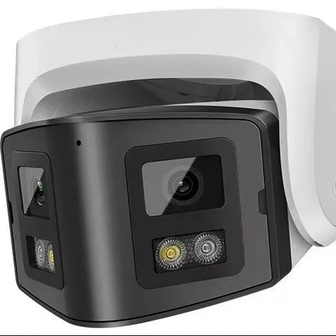 4MP dual-lens panoramic CCTV camera with safety belt design and IP66 rating