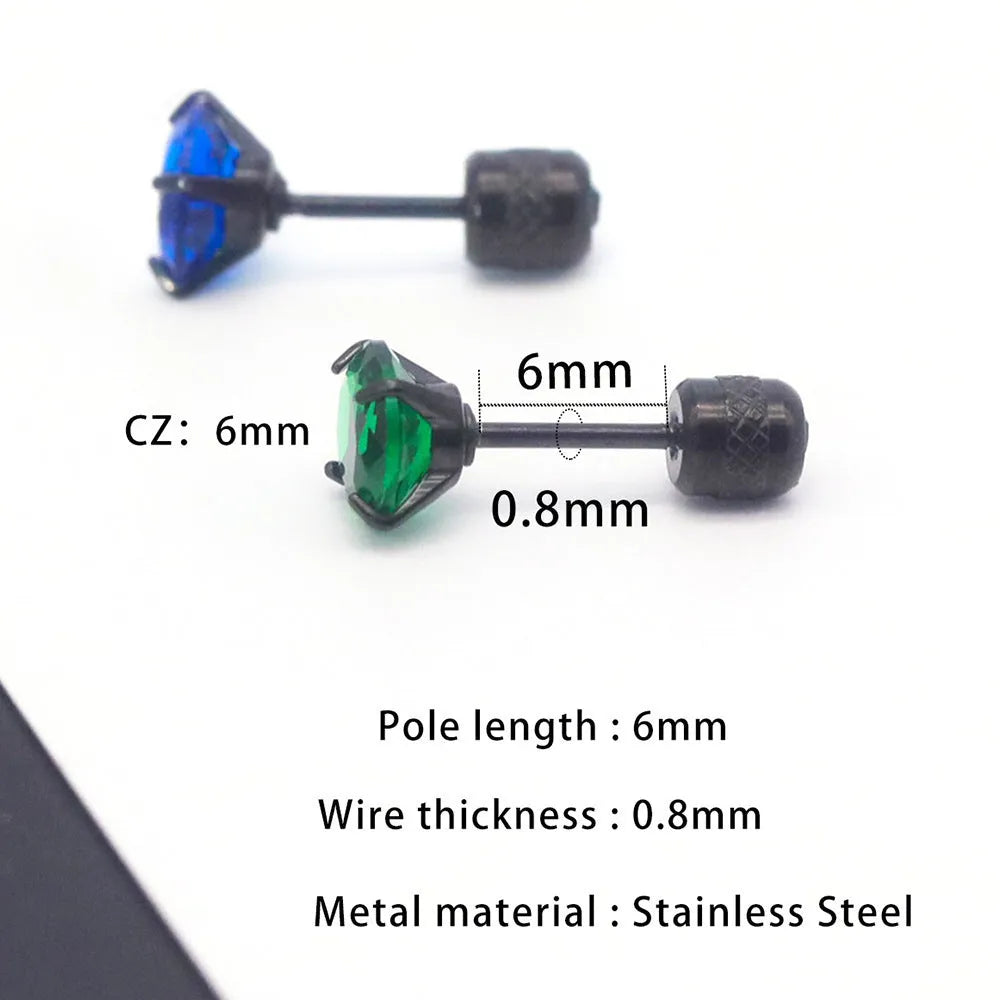 Geometric stainless steel zircon earring unisex diamond treatment multiple colours and sizes 3mm to 8mm