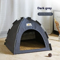 Portable pet tent bed with removable cover in grey colour, showing enclosed design for cats and small dogs