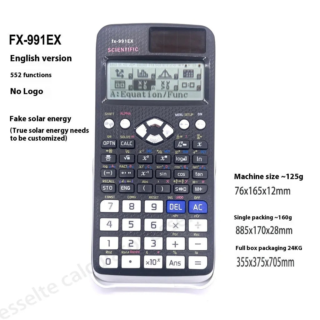 Casio fx-991EX scientific calculator in black, blue, or pink with dot matrix display