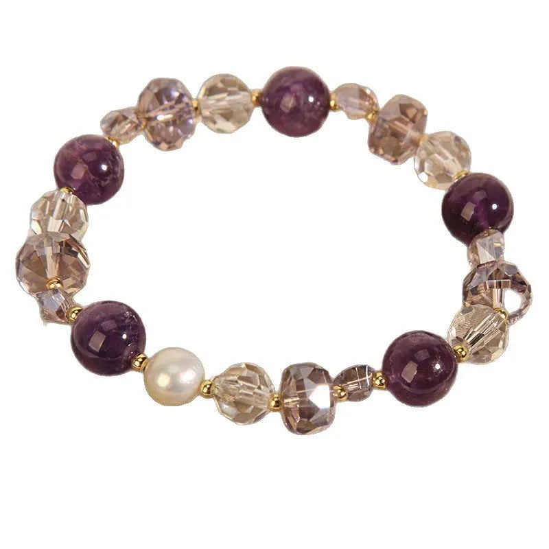 Purple artificial amethyst pearl bracelet with U-shaped design and electroplated metal elements