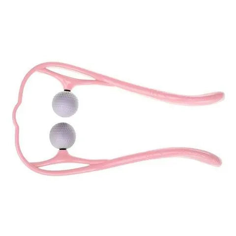 Blue plastic handheld neck massager with adjustable bracket and 3D floating-point massage head.