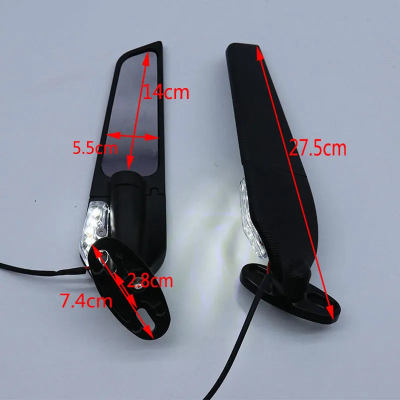 Pair of yellow-light aluminium motorcycle spoiler rearview mirrors with convex lenses, model SH-620-5