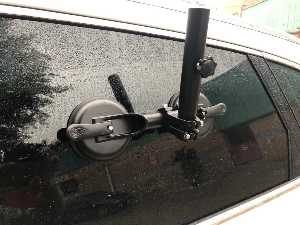 Black off-road car sucker base flagpole mount with round glass suction cup
