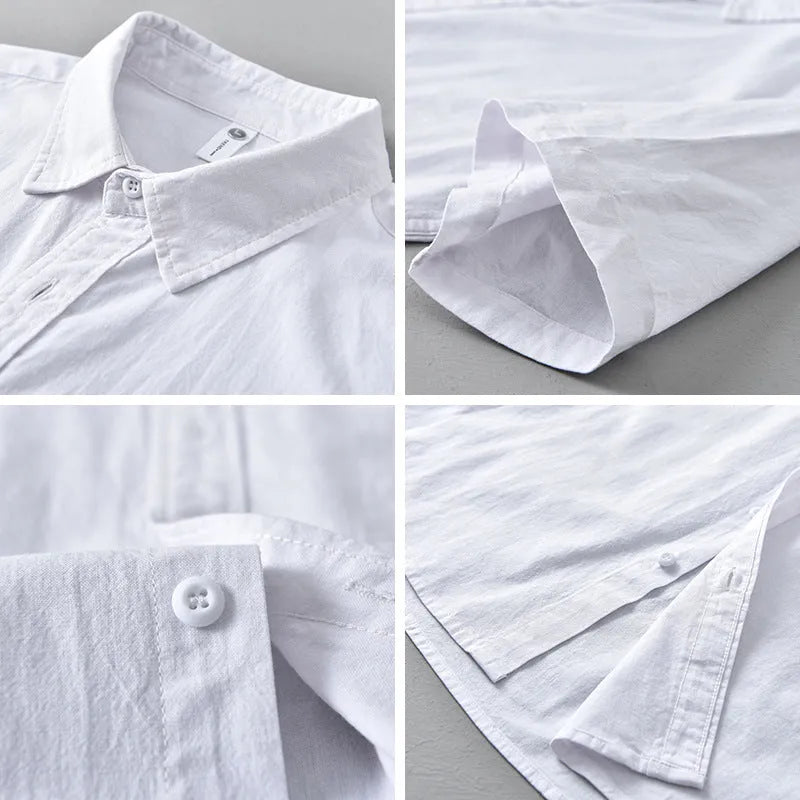Men's loose-fitting cotton cardigan-style summer shirt with short sleeves in light gray