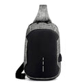 Dark blue waterproof oxford cloth chest bag with a zipper and single strap.