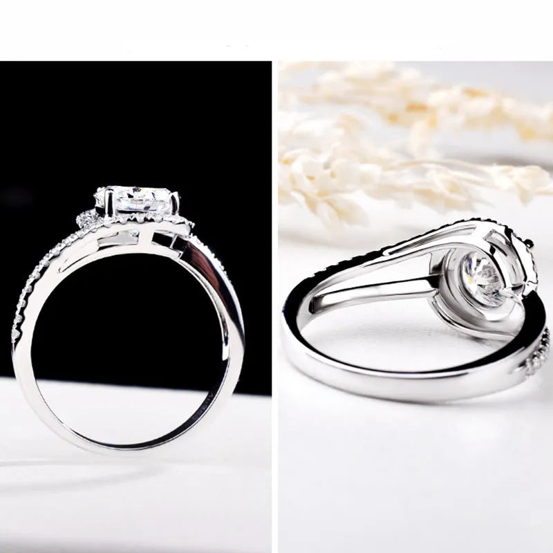 Diamond twist ring with small stones in white gold colour on copper base, adjustable opening
