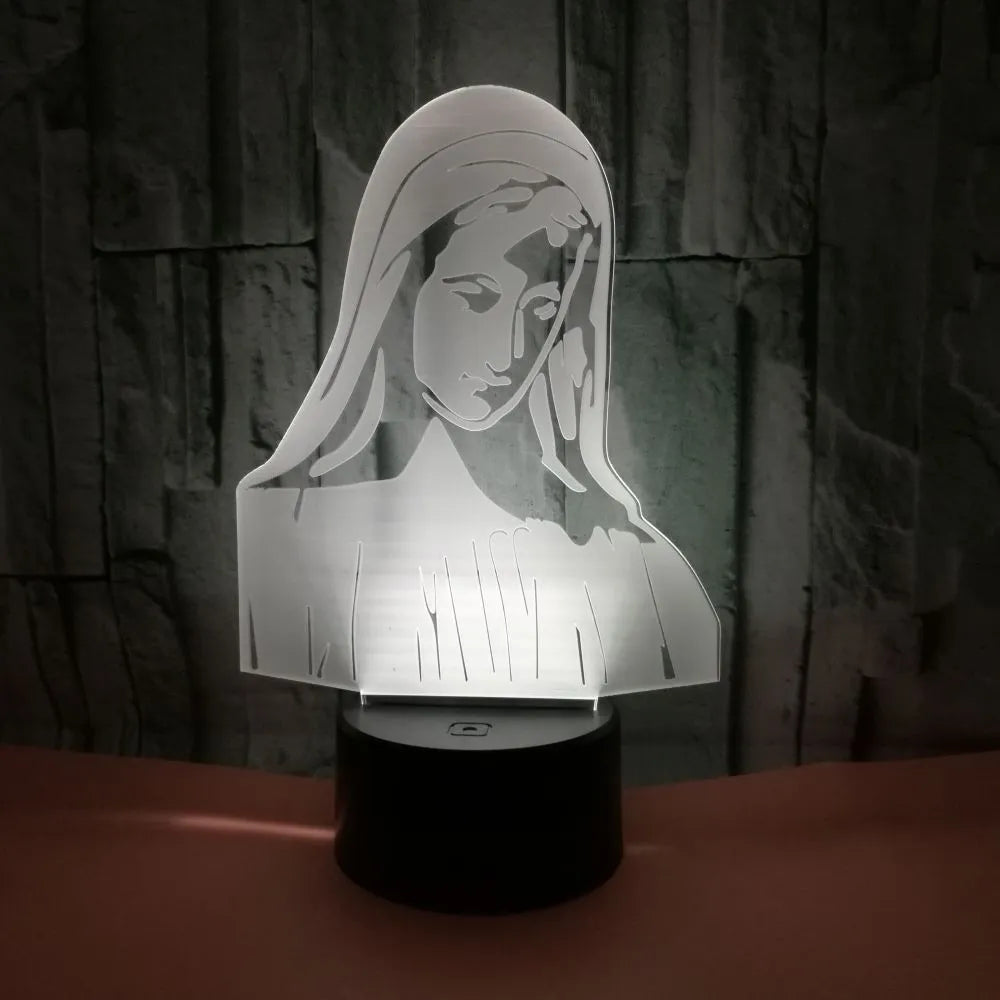 3D LED night light with laser engraved acrylic plate showing dual ring pattern, ABS base with touch controls
