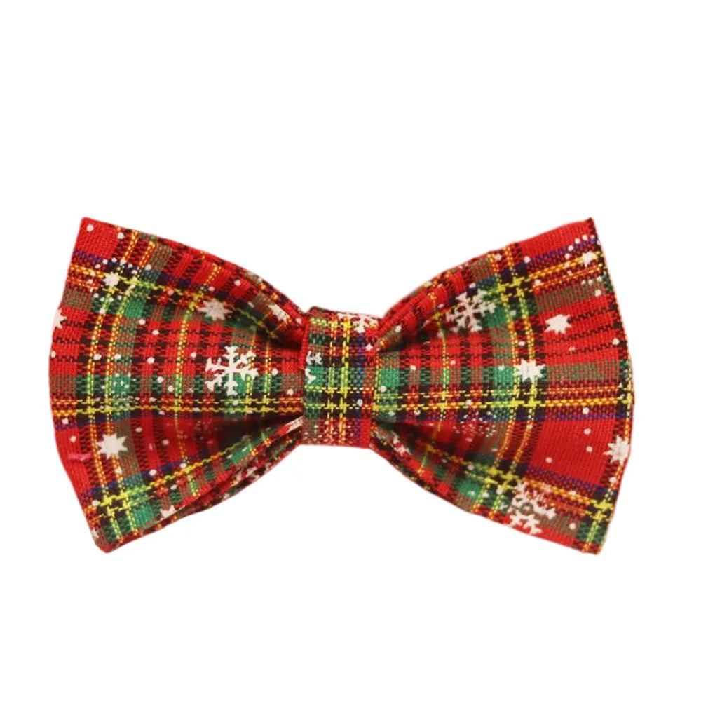 Red snowflake Christmas dog collar and leash set with plaid pattern four-piece holiday pet clothing