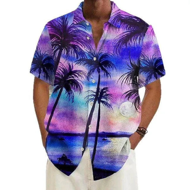 Men's printed polyester casual shirt in multiple colours showing printed detailing and relaxed fit