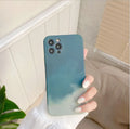 Soft silicone iPhone case with a blue and purple gradient geometric abstract pattern, shown on a phone.