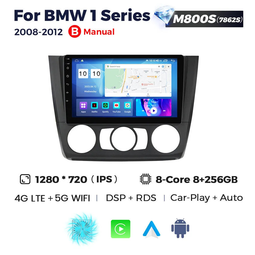9-inch Android car navigation and central control touchscreen unit for BMW E87 vehicles.