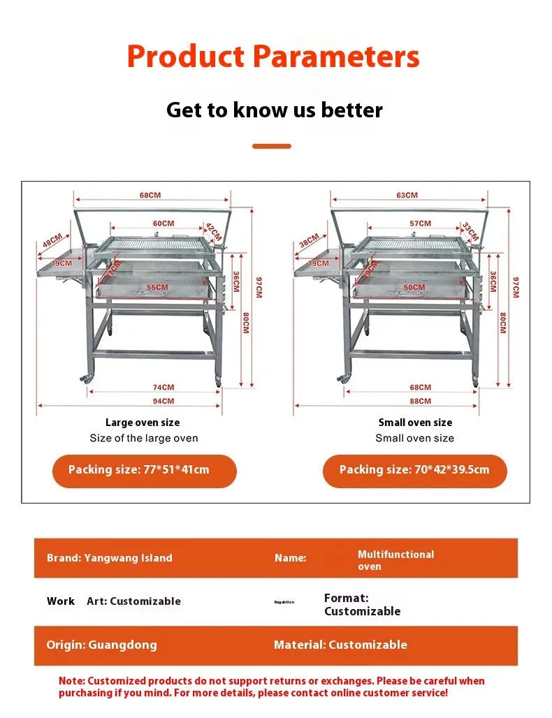 Large foldable charcoal BBQ stove with grill, shown in an outdoor setting.