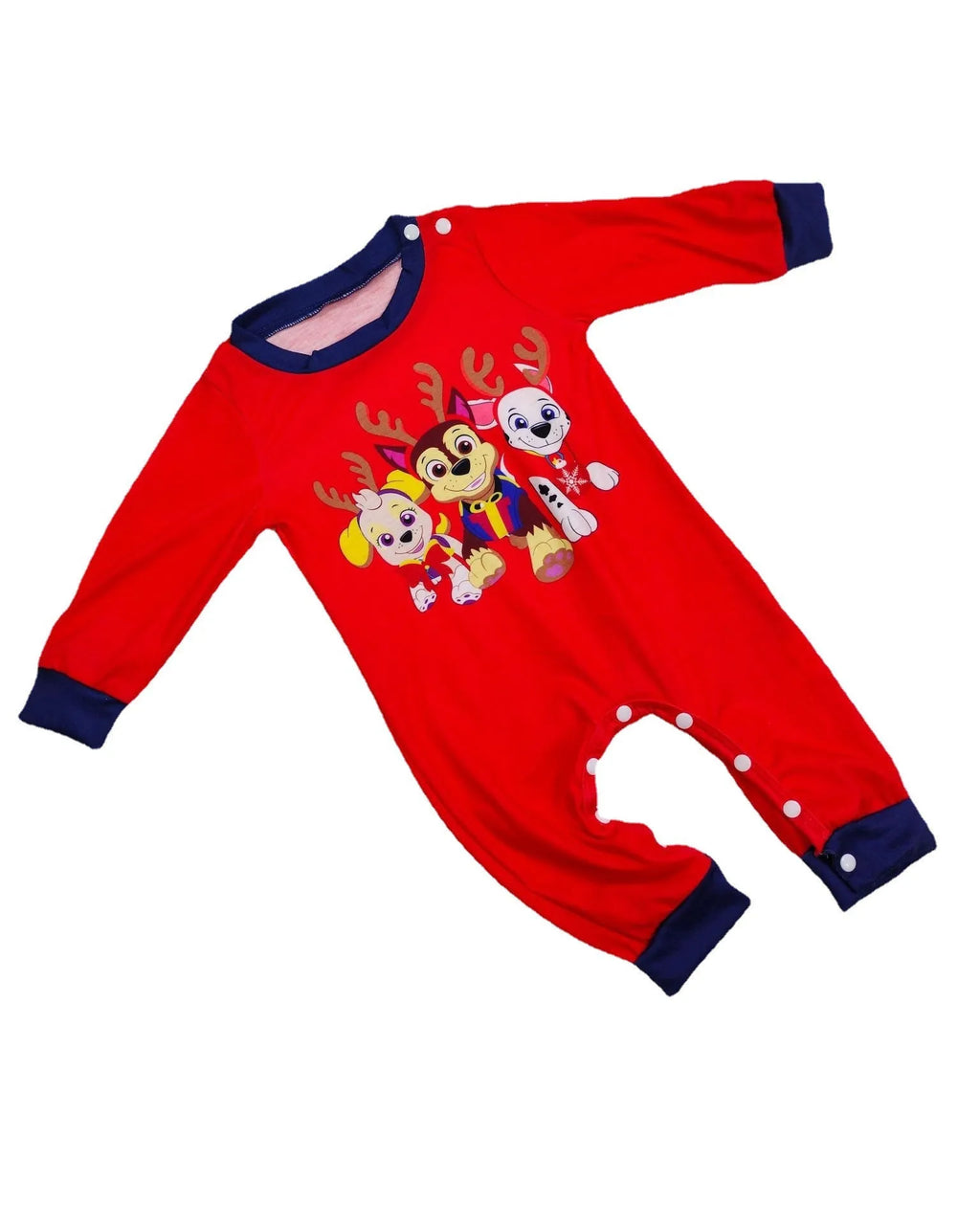 Matching family Christmas pyjamas set with plaid and deer print design in various sizes