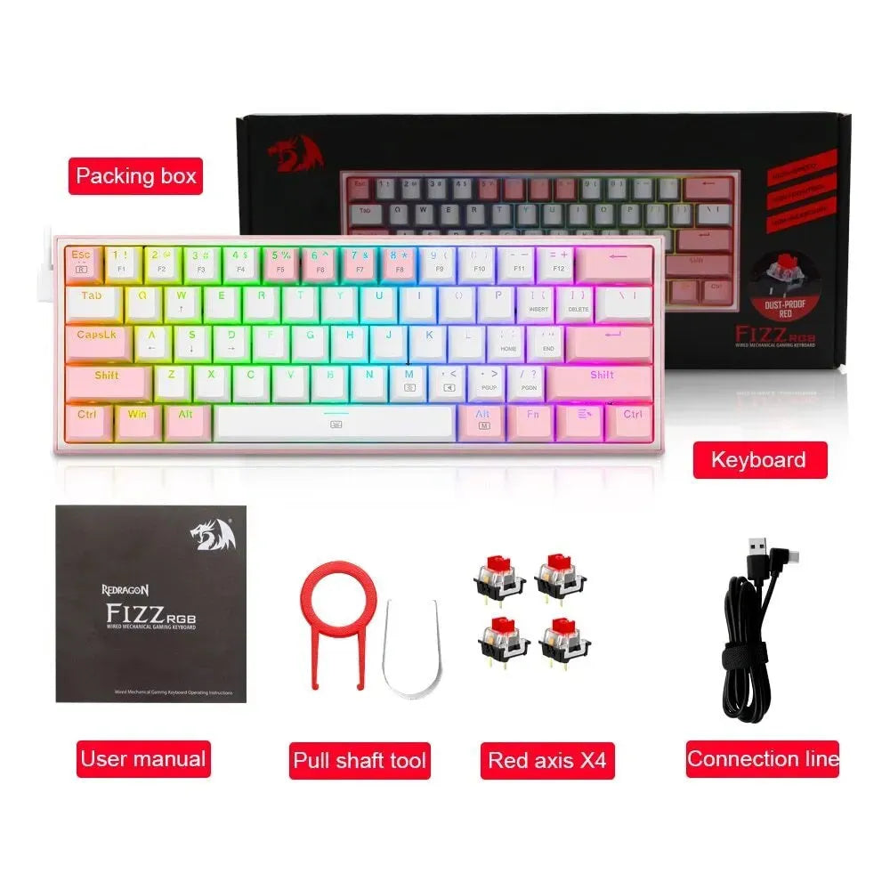 White pink mechanical keyboard with RGB lighting and dual-colour keycaps