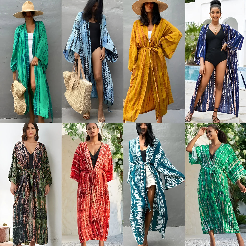 Loose printed cotton beach cover-up shirt in a DN0712 colour, shown as a long-sleeved blouse.