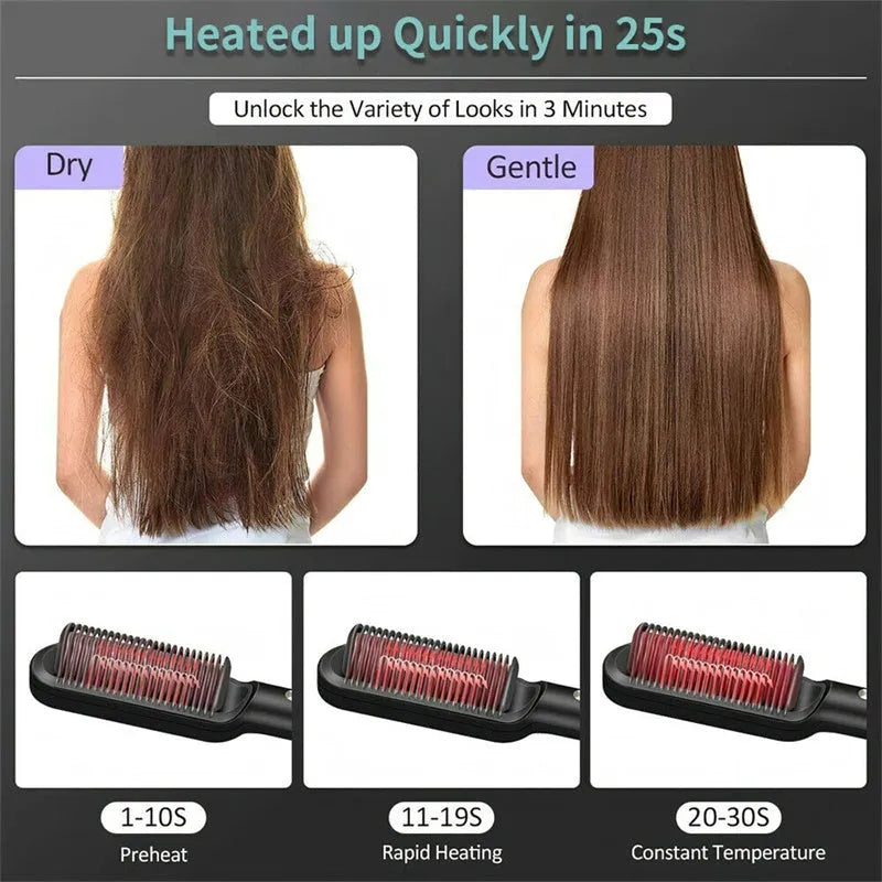 Red and black dual-function 2-in-1 hair straightener and curling tong hot comb on a white background
