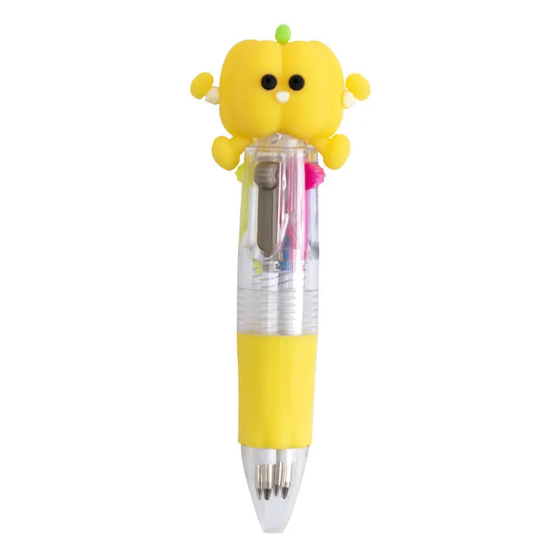 Cartoon themed 4-colour press ballpoint pen with plastic and silicone construction