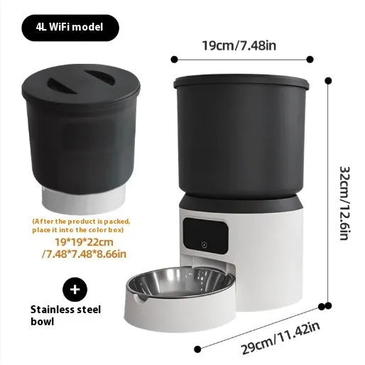 4-litre smart pet feeder with control panel and stainless steel food bowl.