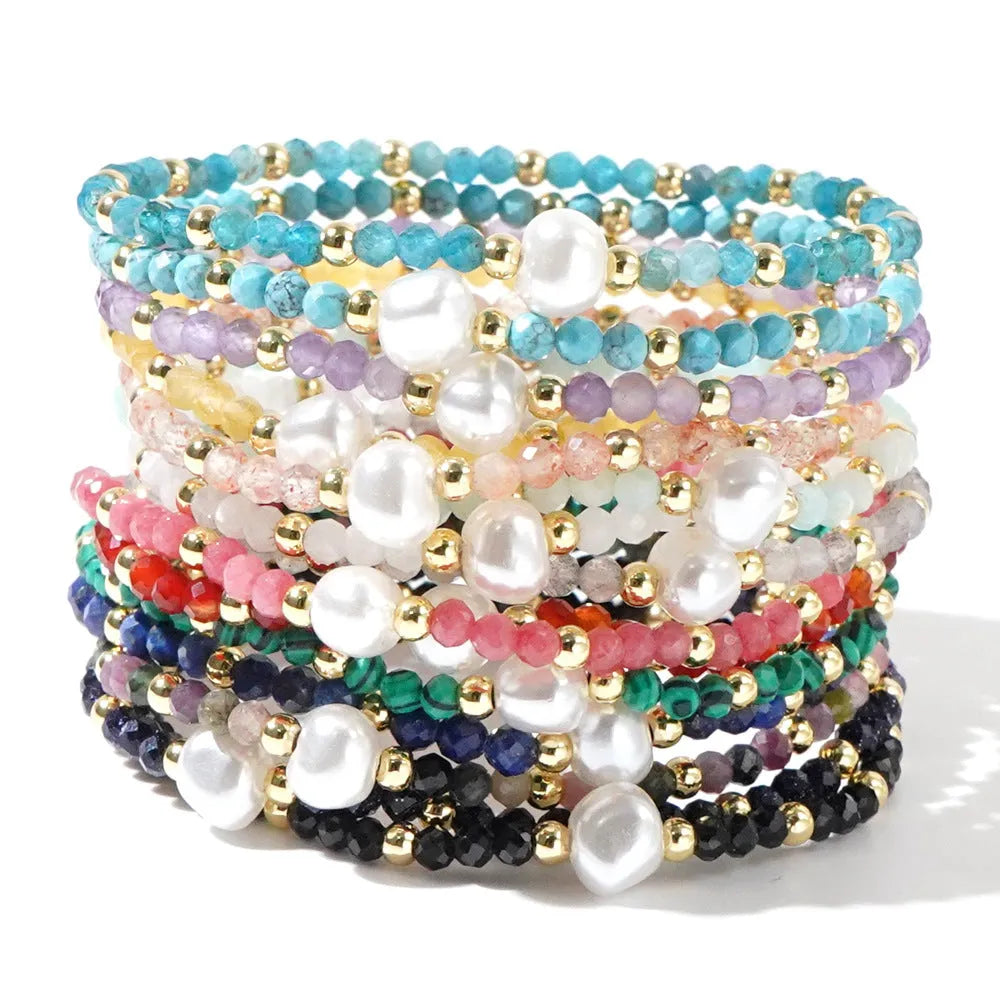 Natural stone geometric bracelet with elliptical elements in various colour options
