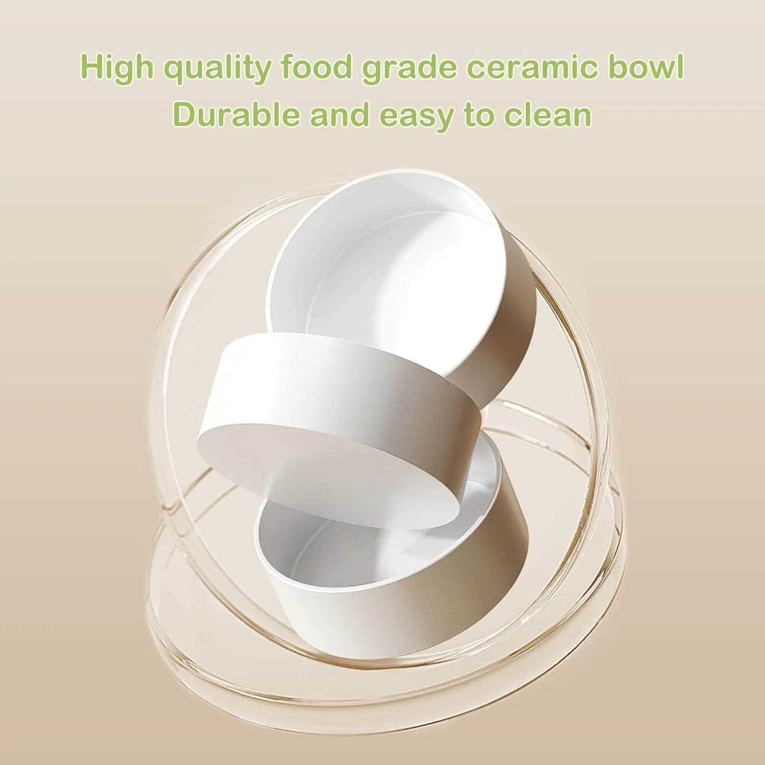 Green elevated ceramic cat bowl set with two bowls on a tilted stand, showing non-slip base.