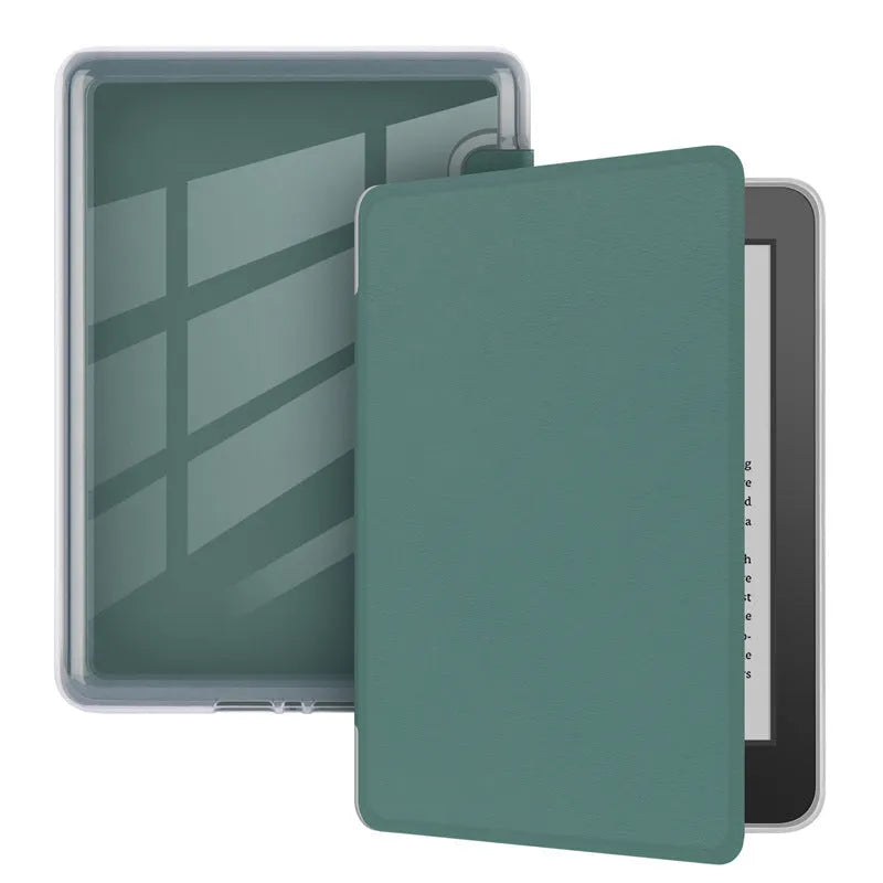 Magnetic acrylic leather cover for Kindle Paperwhite in dark night green flip case