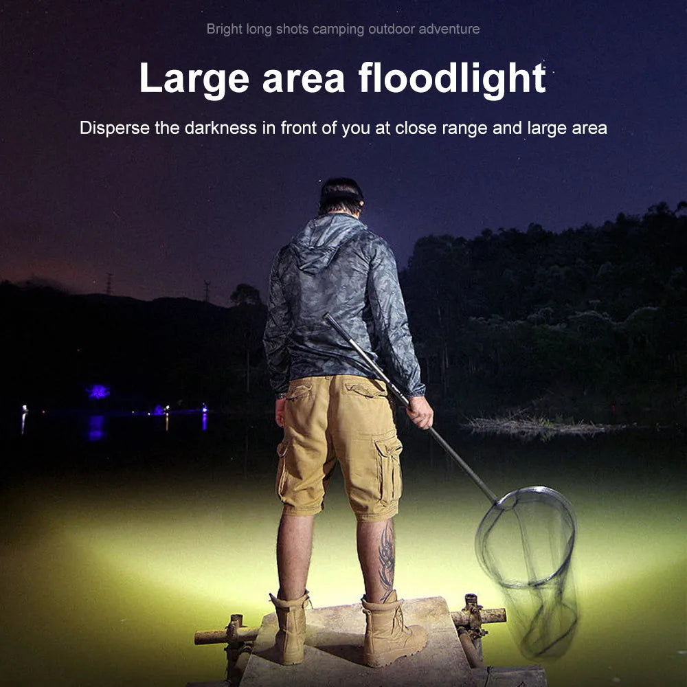 T21 USB rechargeable headlight with 5 LED beads, 4500 lumens, black ABS body, adjustable head angle