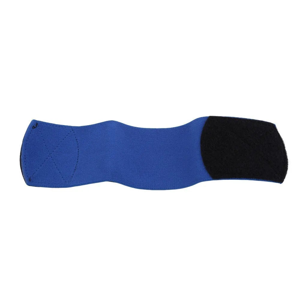 Elastic rubber football shin guard fixing belt showing red, blue, black and white colour options