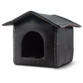 Black outdoor waterproof Oxford cloth cat shelter for stray cats on grass with detachable house nest design