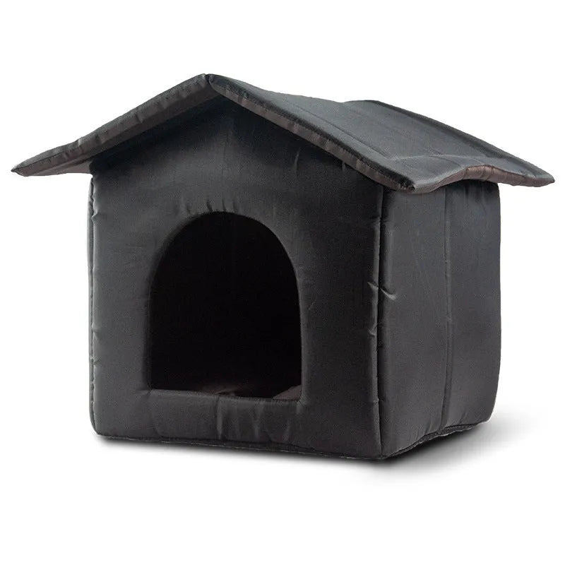 Black outdoor waterproof Oxford cloth cat shelter for stray cats on grass with detachable house nest design