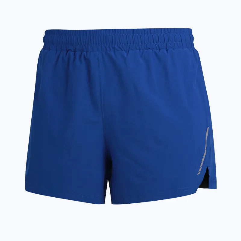 Unisex straight-cut marathon running shorts in quick-dry polyester, shown in fluorescent green.