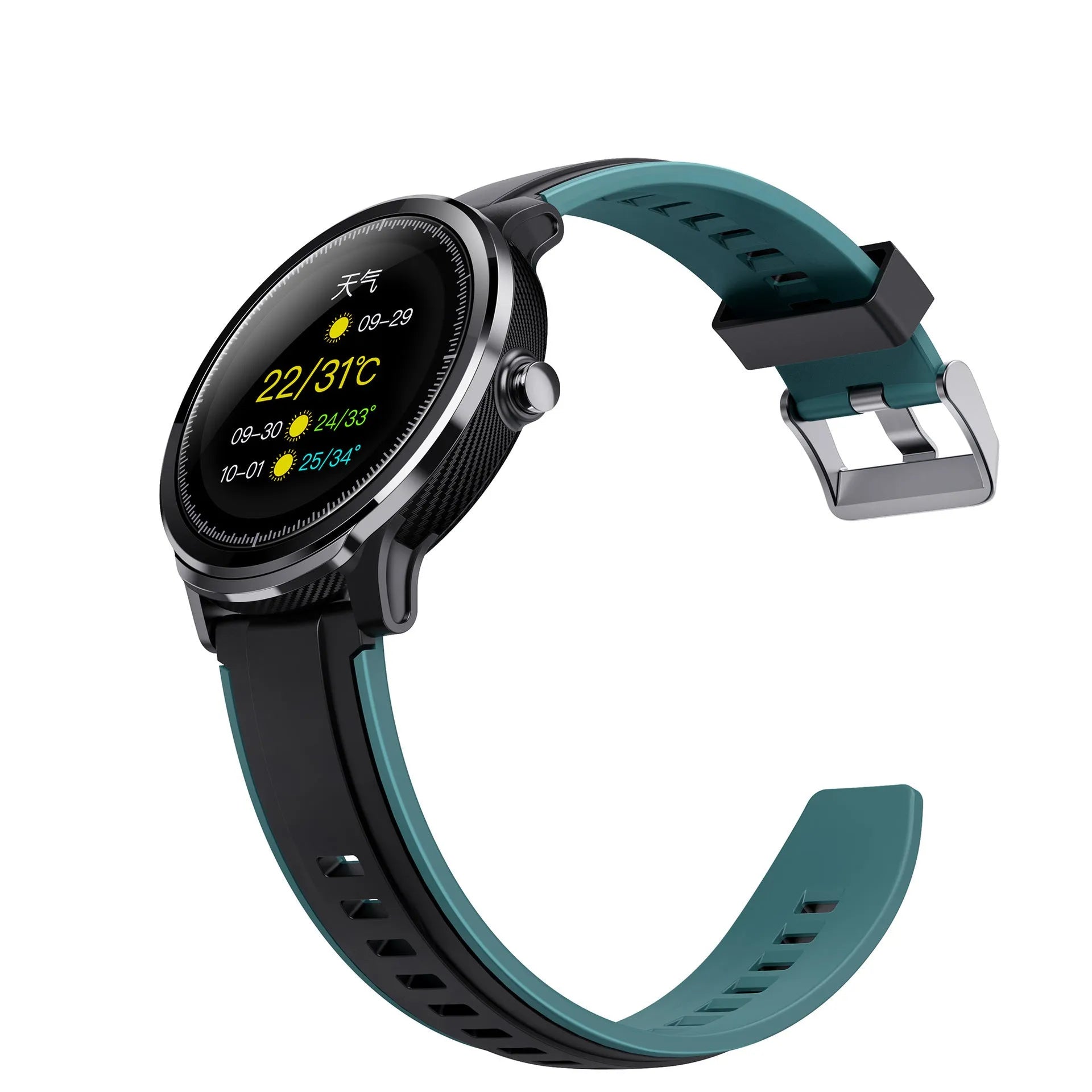 Kospet PROBE smart watch with 1.3-inch screen on a silicone wrist strap in green colour.
