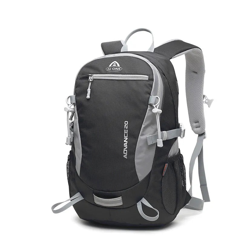 20-litre backpack shown in various colours including black, blue, green, orange, red, rose red, and turquoise