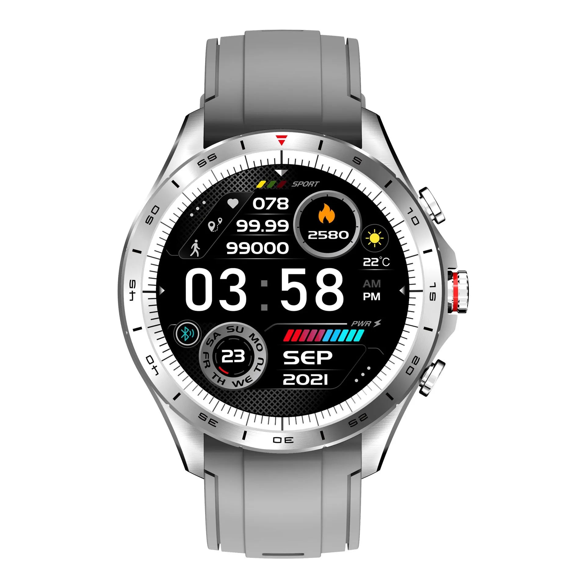 Men's smart bracelet watch with zinc alloy screen and silicone band in black, blue, or grey