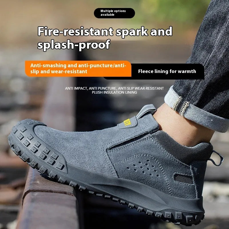 Mid-calf welding safety shoes in grey with steel midsoles for industrial work protection