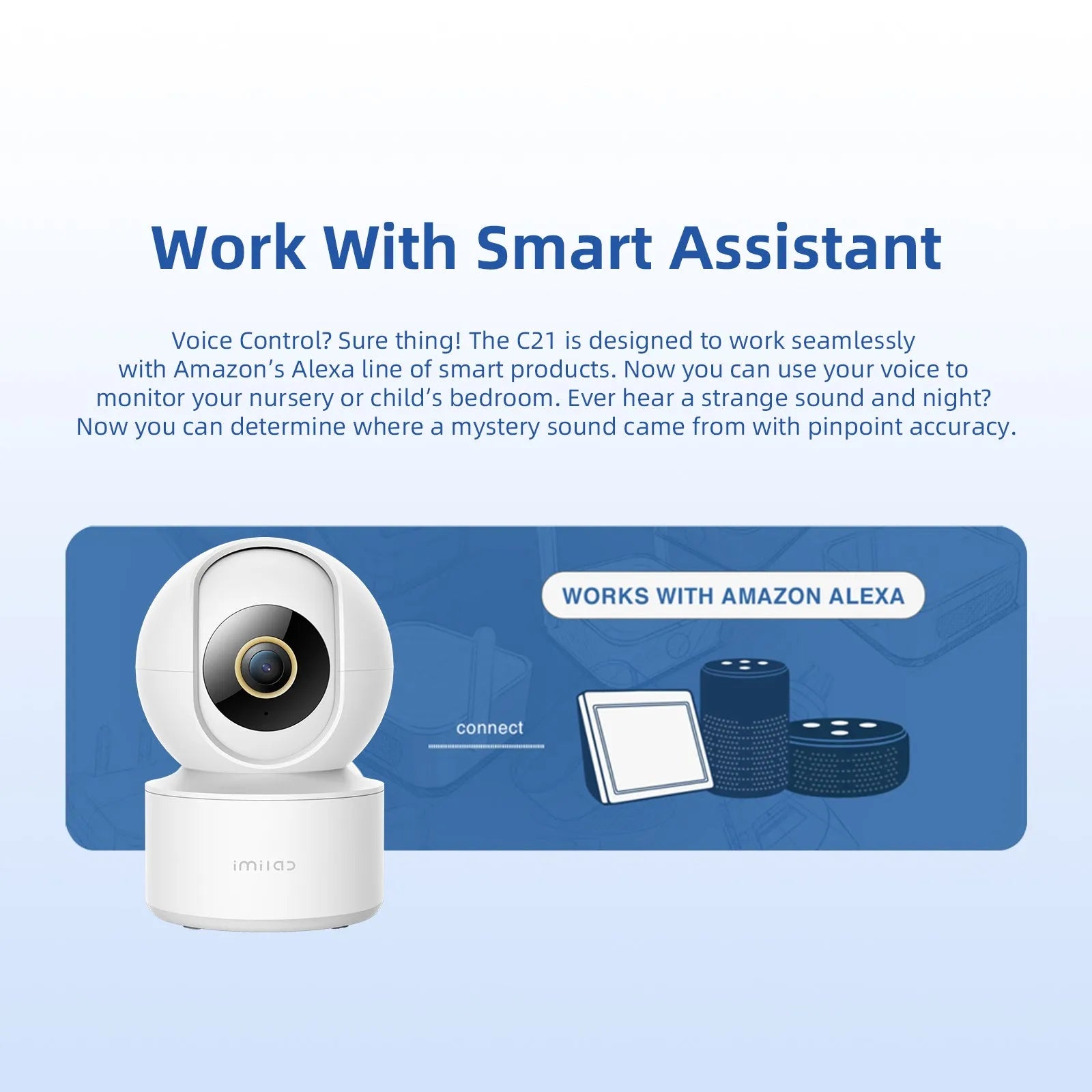 IMILAB C21 white indoor security camera with 2.5K resolution, 360° view and starlight night vision