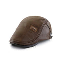 Fashionable all-match PU leather peaked cap with fleece lining in black, dark coffee, and light brown