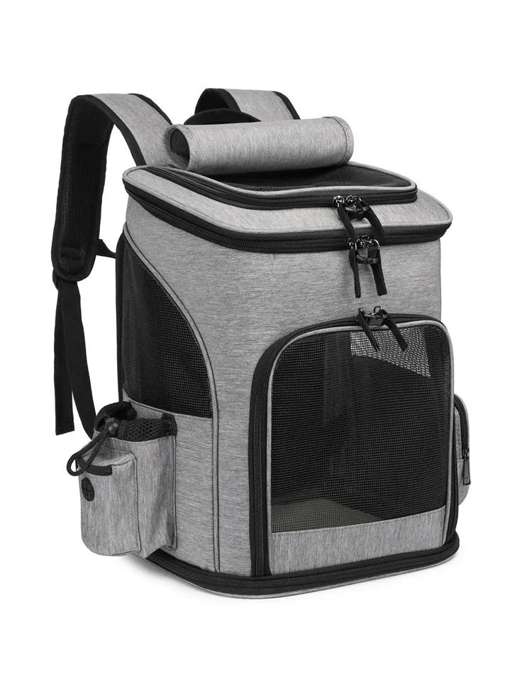 Extendable pet bag in Oxford material, solid colour gray, large 20-35L capacity for dogs and cats