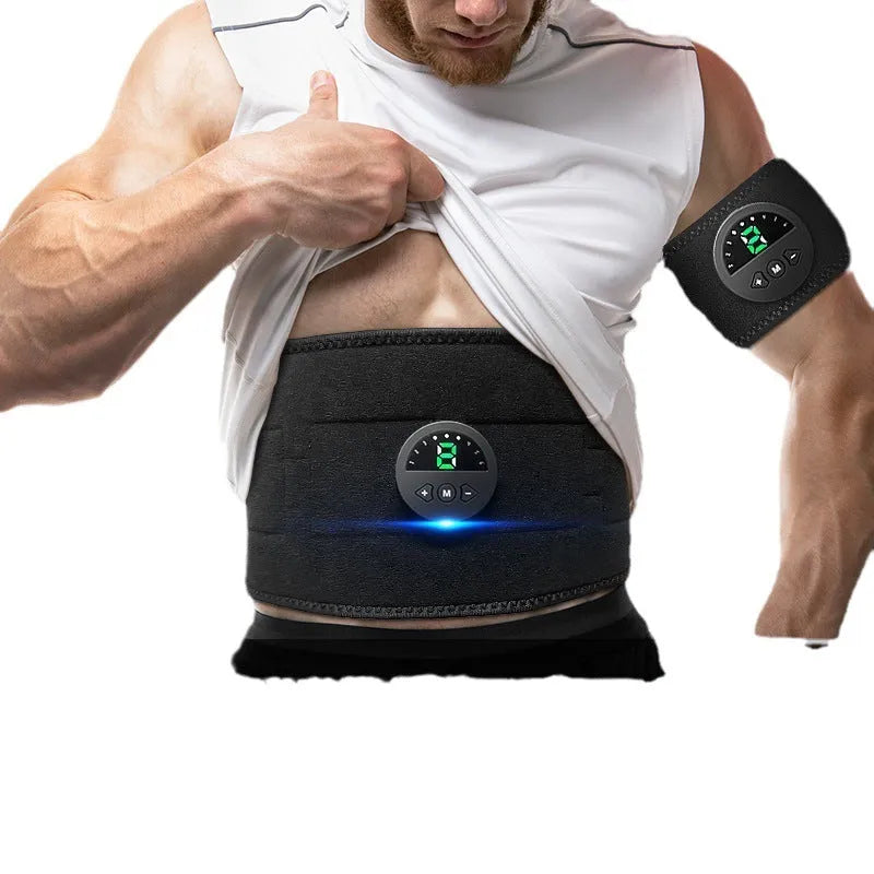 Adjustable fitness sweat belt with digital display screen for waist and abdomen shaping.