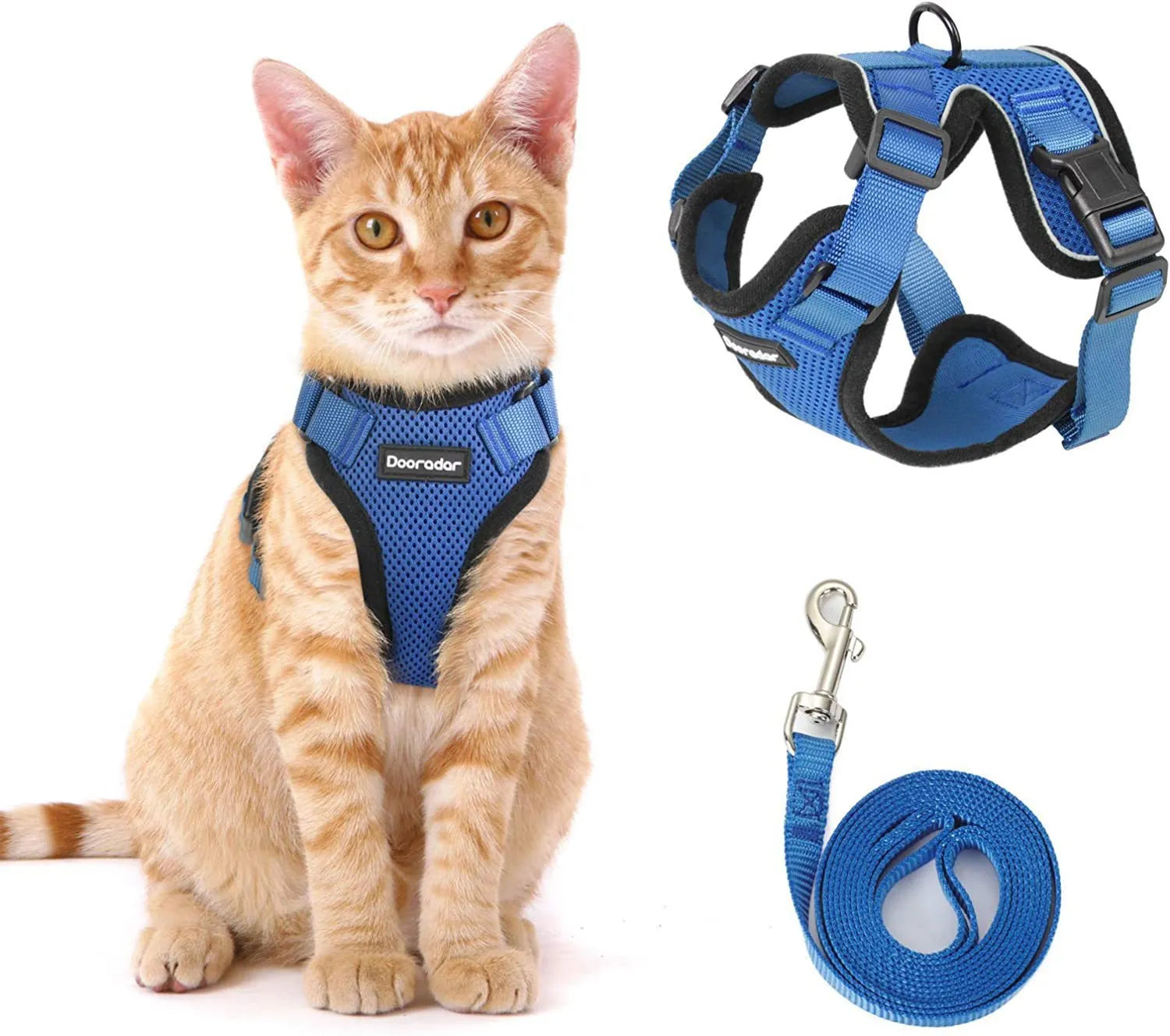 Adjustable anti-escape cat leash in sky blue made of polyester for small cats and kittens