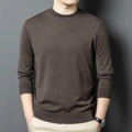 Men's round neck wool and mulberry silk sweater in pullover style with long sleeves