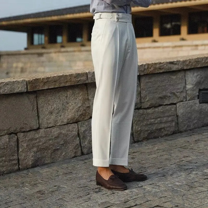 Slim fit straight leg suit trousers in polyester blend fabric for business formal wear