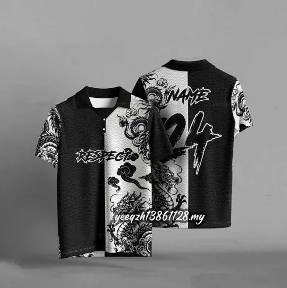 Black men's loose fit t-shirt with a 3D digital print on the front.