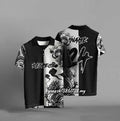 Black men's loose fit t-shirt with a 3D digital print on the front.
