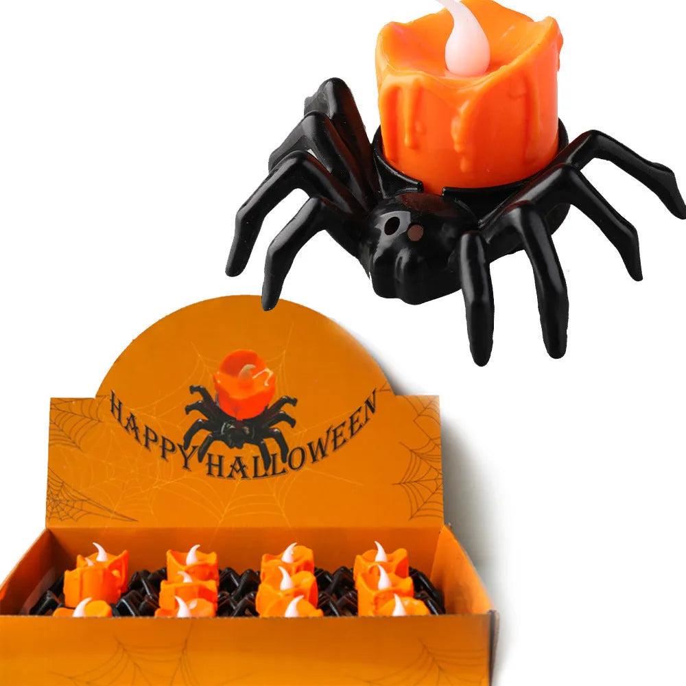 Halloween spider candlestick ornament plastic decoration with battery operated candle light