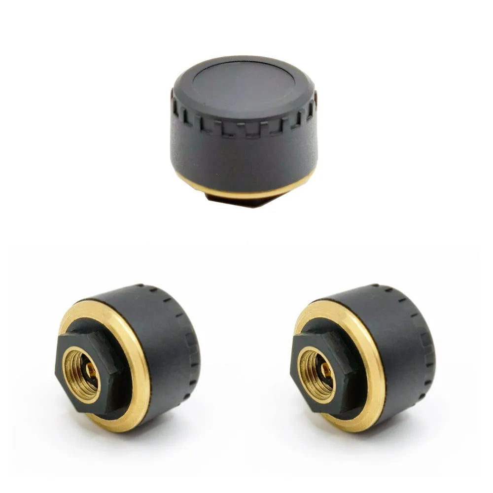 Four black Bluetooth tyre pressure sensors for car with mobile phone display